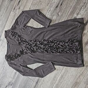 Tribal Sweater Ruffle Sweet Jacket Zip Front Size M Brown Sparkle Knit C…